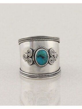 Sterling Silver Natural Turquoise Ring Thick Band Size 5 1/4